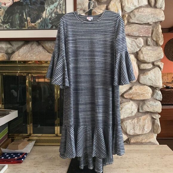 Women’s Lularoe Maurine stripe dress bell sleeves size M - Picture 1 of 7